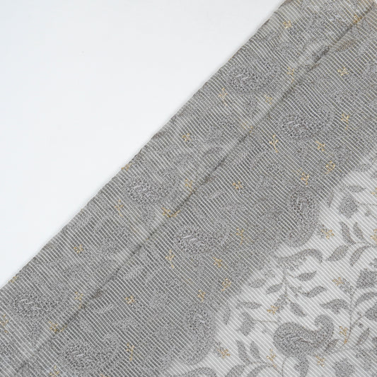 Rania Charcoal Semi Munga Kota Embroidered Fabric in Jaal Pattern