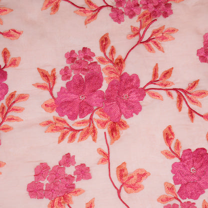 Shamima Pink Silk Organza Embroidered Fabric in Jaal Pattern