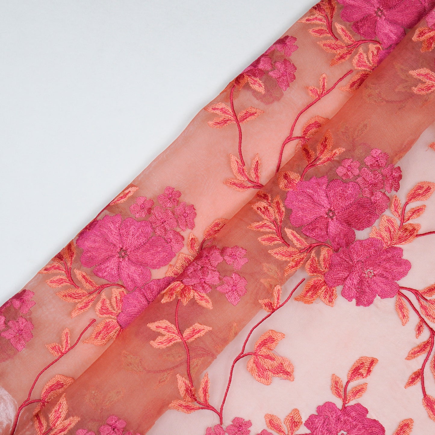 Shamima Pink Silk Organza Embroidered Fabric in Jaal Pattern