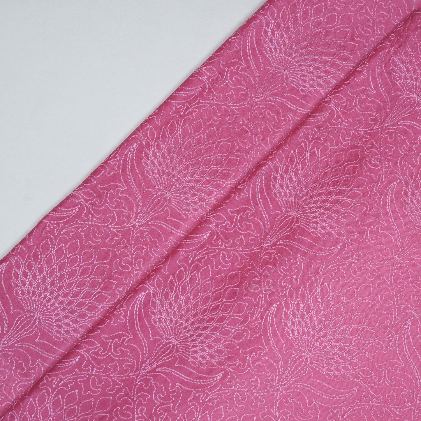 Hanifa Fuxia Chanderi Embroidered Fabric in Jaal Pattern