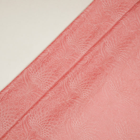 Hanifa Pink Chanderi Embroidered Fabric in Jaal Pattern