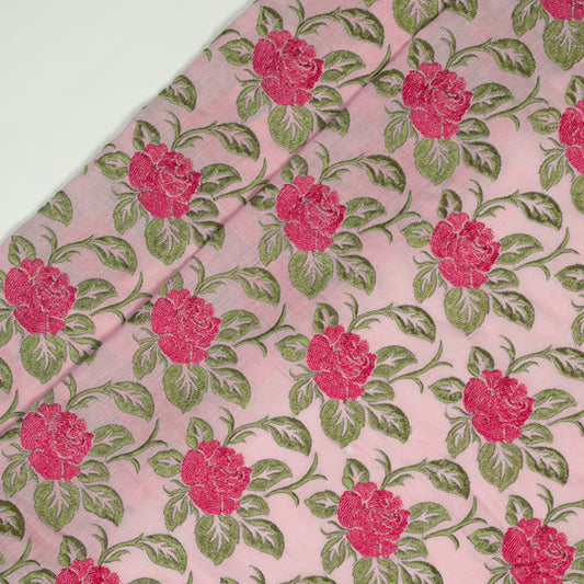 Riha Pink Cotton Embroidered Fabric in Jaal Pattern