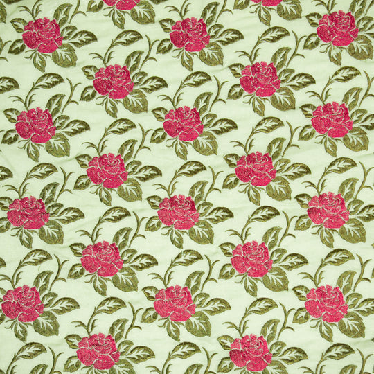 Riha Sage Green Cotton Embroidered Fabric in Jaal Pattern