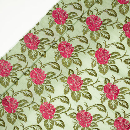 Riha Sage Green Cotton Embroidered Fabric in Jaal Pattern