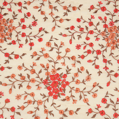 Alisha Beige Chanderi Embroidered Fabric in Jaal Pattern