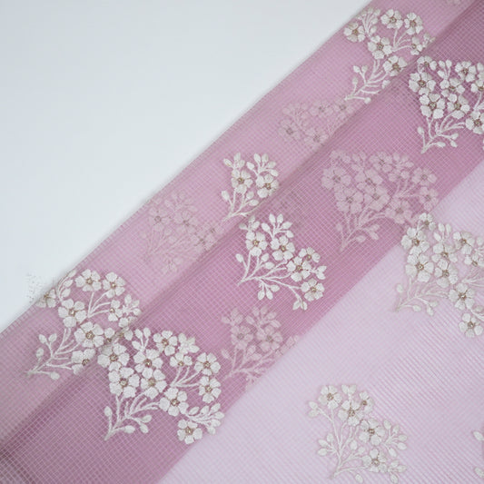 Yatika Pink Semi Munga Kota Embroidered Fabric in Buta Pattern