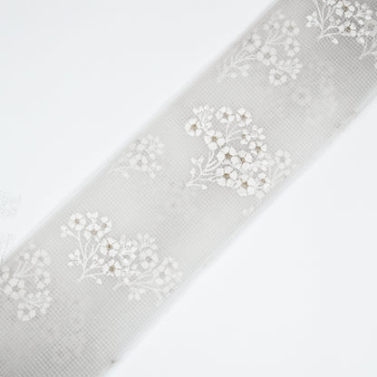 Yara White  Semi Munga Kota Embroidered Fabric in Buta Pattern