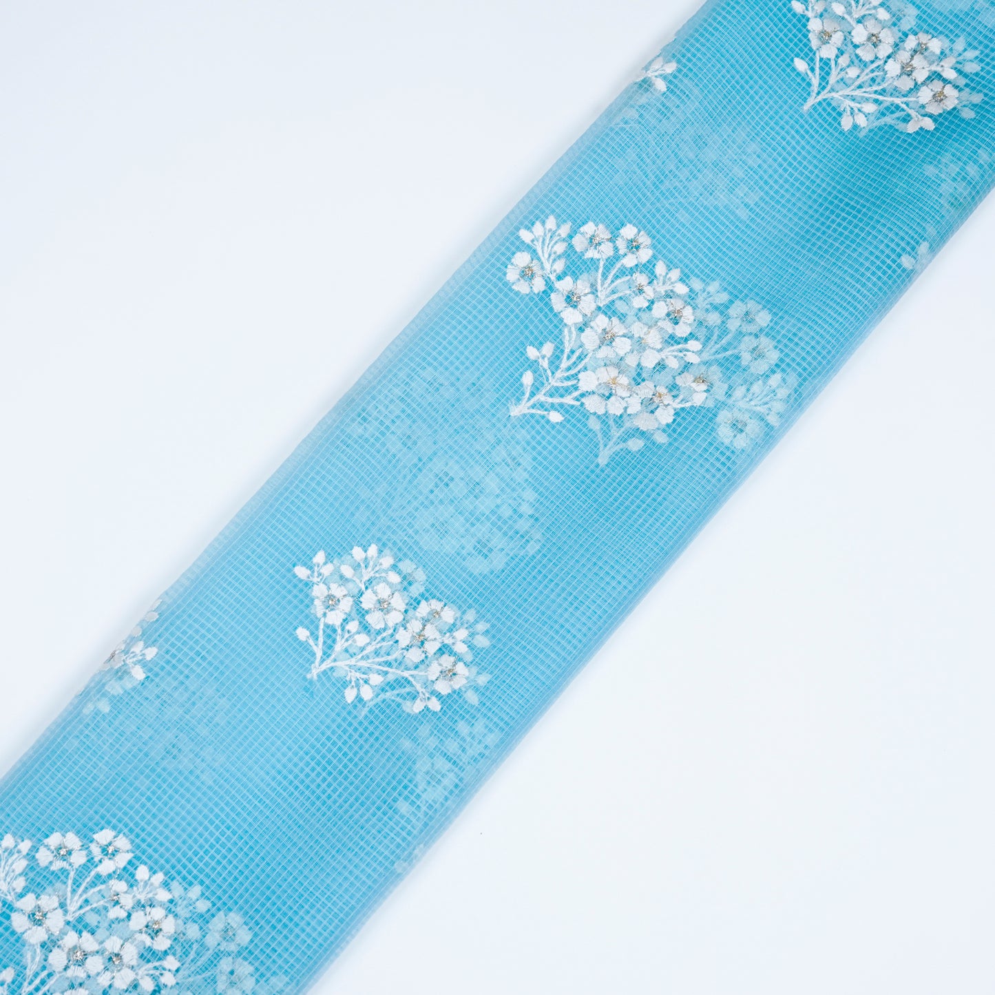 Yatika Turquoise Semi Munga Kota Embroidered Fabric in Buta Pattern