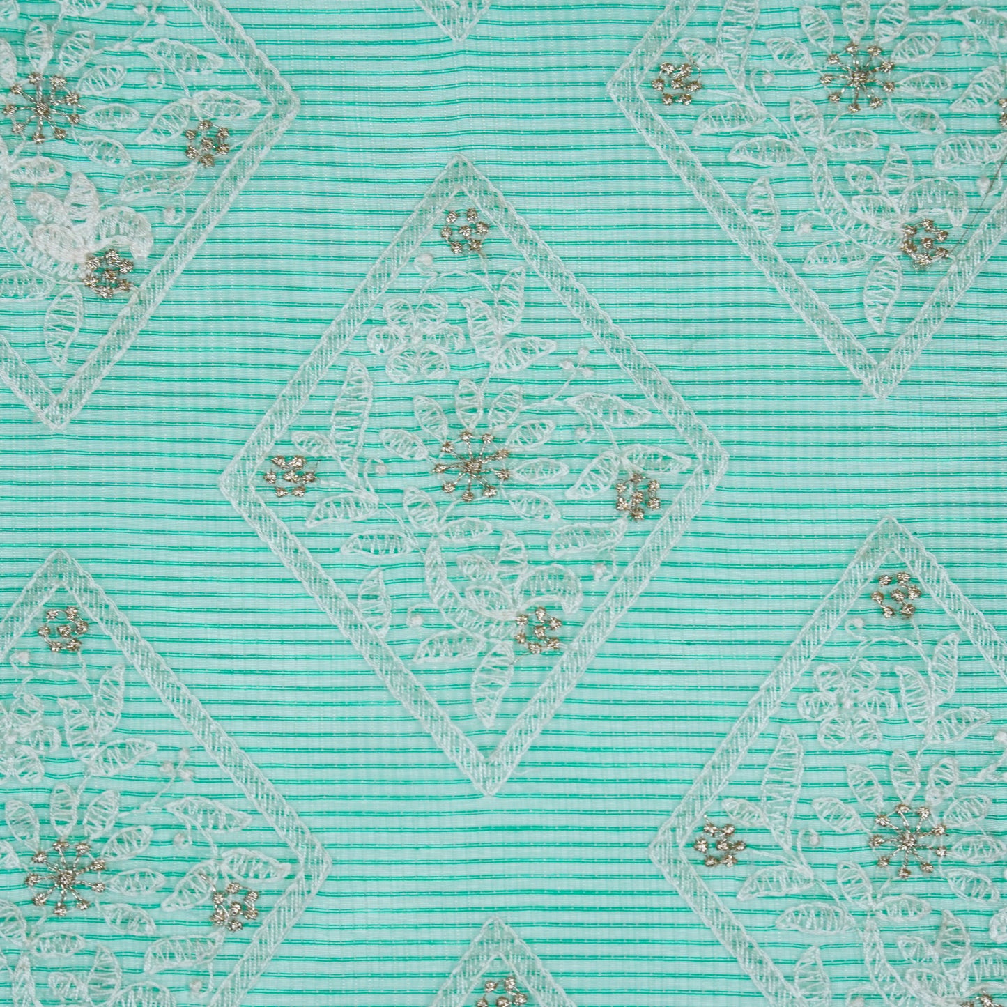 Yara Sea Green Semi Munga Kota Embroidered Fabric in Buta Pattern