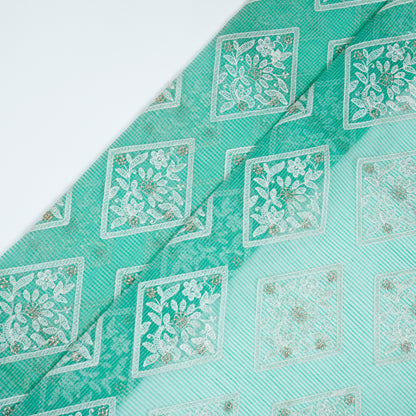 Yara Sea Green Semi Munga Kota Embroidered Fabric in Buta Pattern