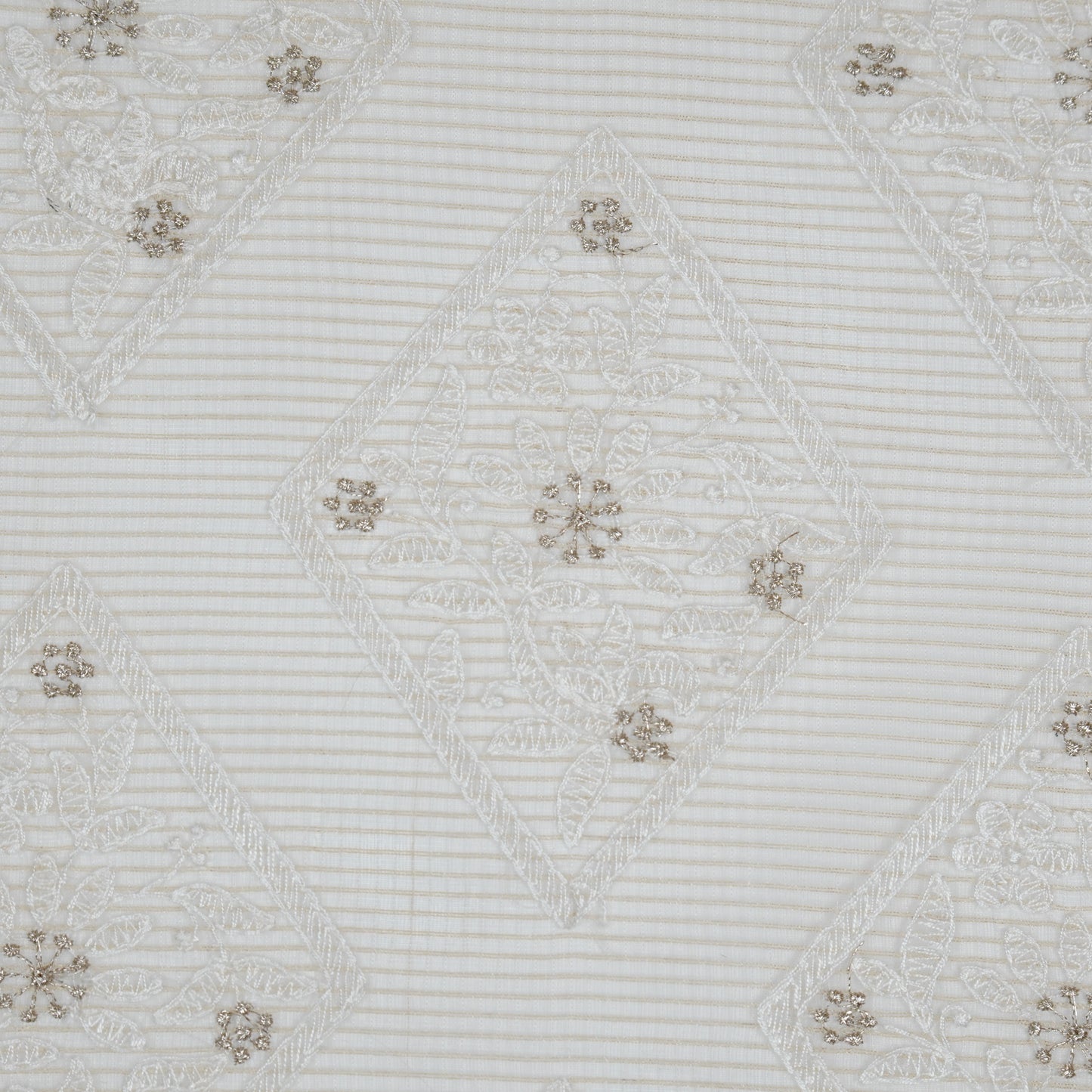 Yara Ivory Semi Munga Kota Embroidered Fabric in Buta Pattern