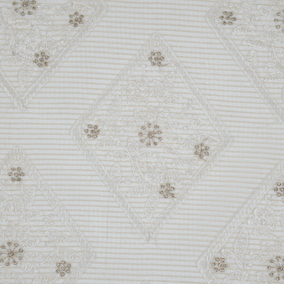 Yara Ivory Semi Munga Kota Embroidered Fabric in Buta Pattern