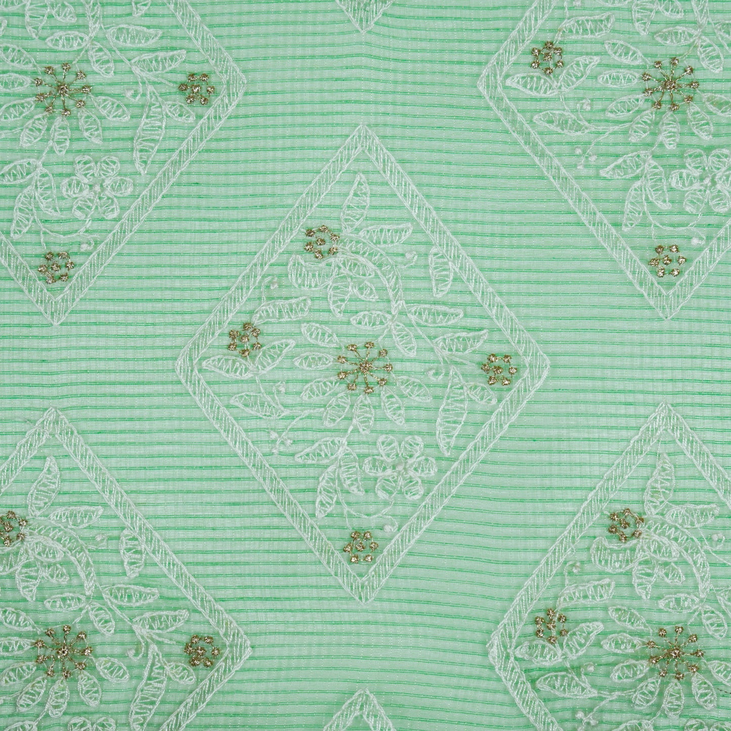 Yara Pista Green Semi Munga Kota Embroidered Fabric in Buta Pattern