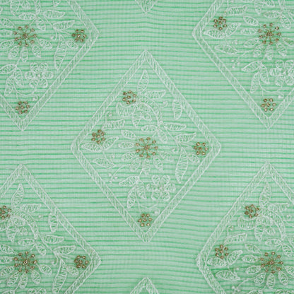 Yara Pista Green Semi Munga Kota Embroidered Fabric in Buta Pattern