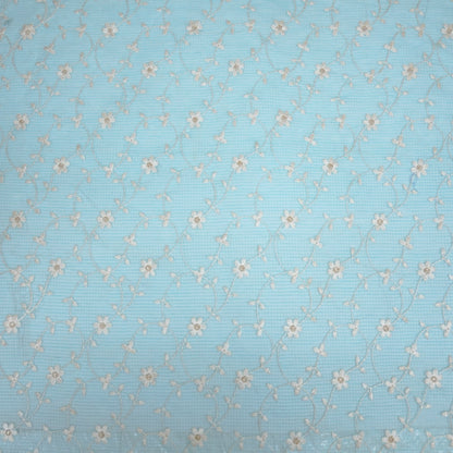 Wafiya Turquoise  Semi Munga Kota Embroidered Fabric in Jaal Pattern