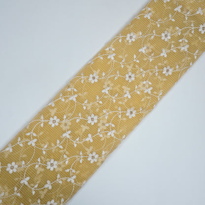 Wafiya Lemon Semi Munga Kota Embroidered Fabric in Jaal Pattern