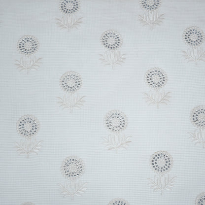 Rasha Ivory Semi Munga Kota Embroidered Fabric in Jaal Pattern