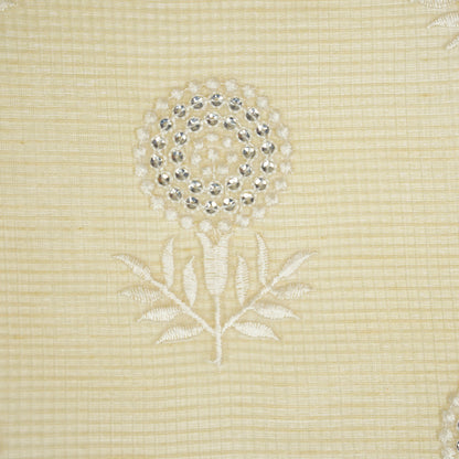 Rasha Yellow Semi Munga Kota Embroidered Fabric in Jaal Pattern