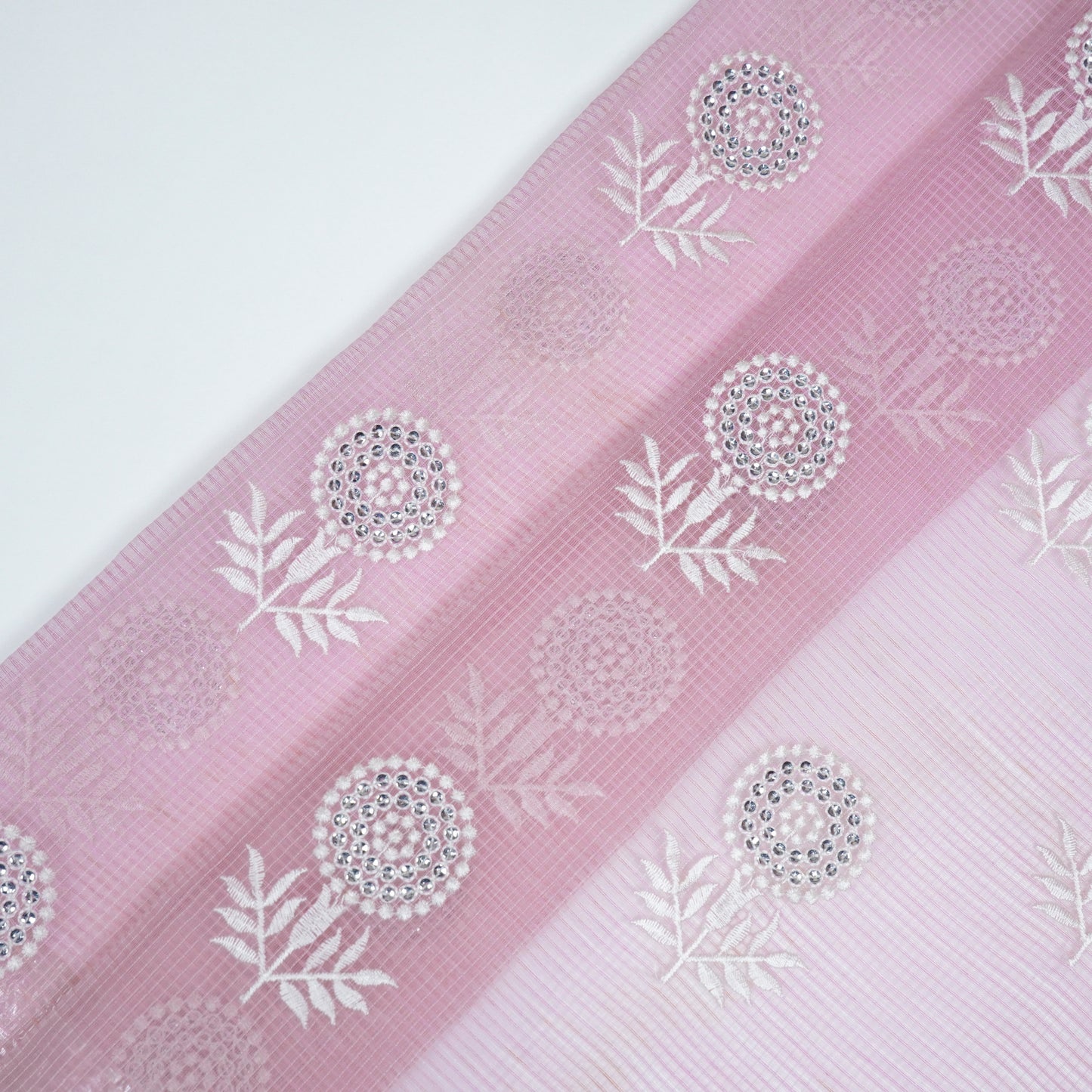 Rasha Lilac Semi Munga Kota Embroidered Fabric in Jaal Pattern