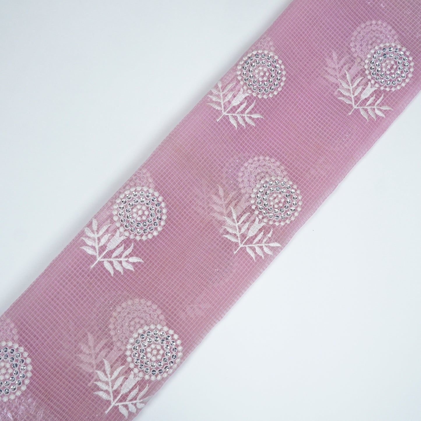 Rasha Lilac Semi Munga Kota Embroidered Fabric in Jaal Pattern