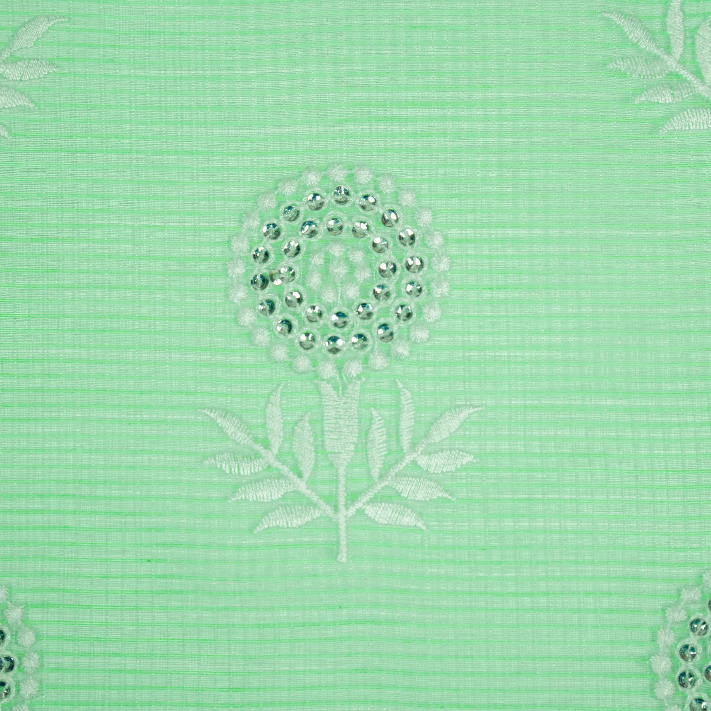 Rasha Aqua Green Semi Munga Kota Embroidered Fabric in Jaal Pattern