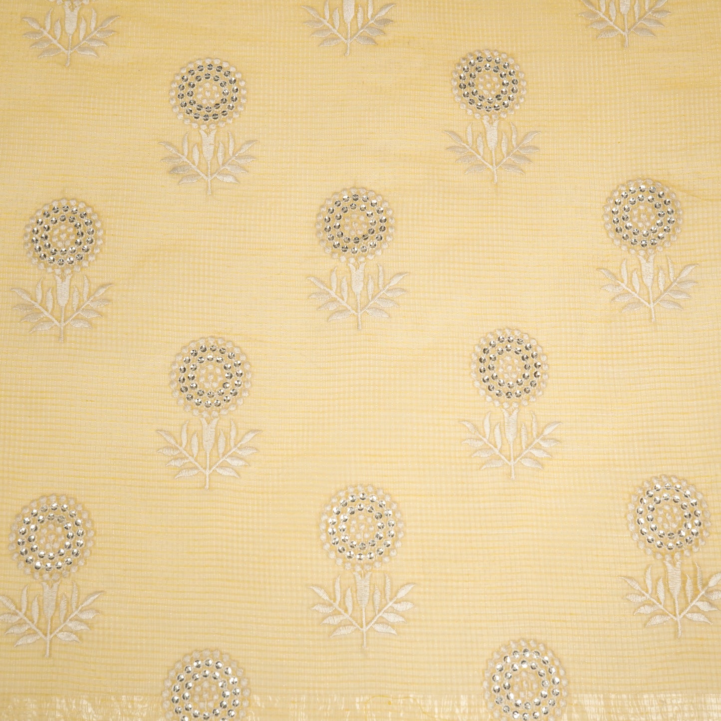 Rasha Lemon Semi Munga Kota Embroidered Fabric in Jaal Pattern