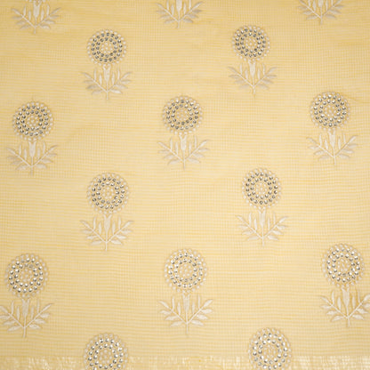 Rasha Lemon Semi Munga Kota Embroidered Fabric in Jaal Pattern