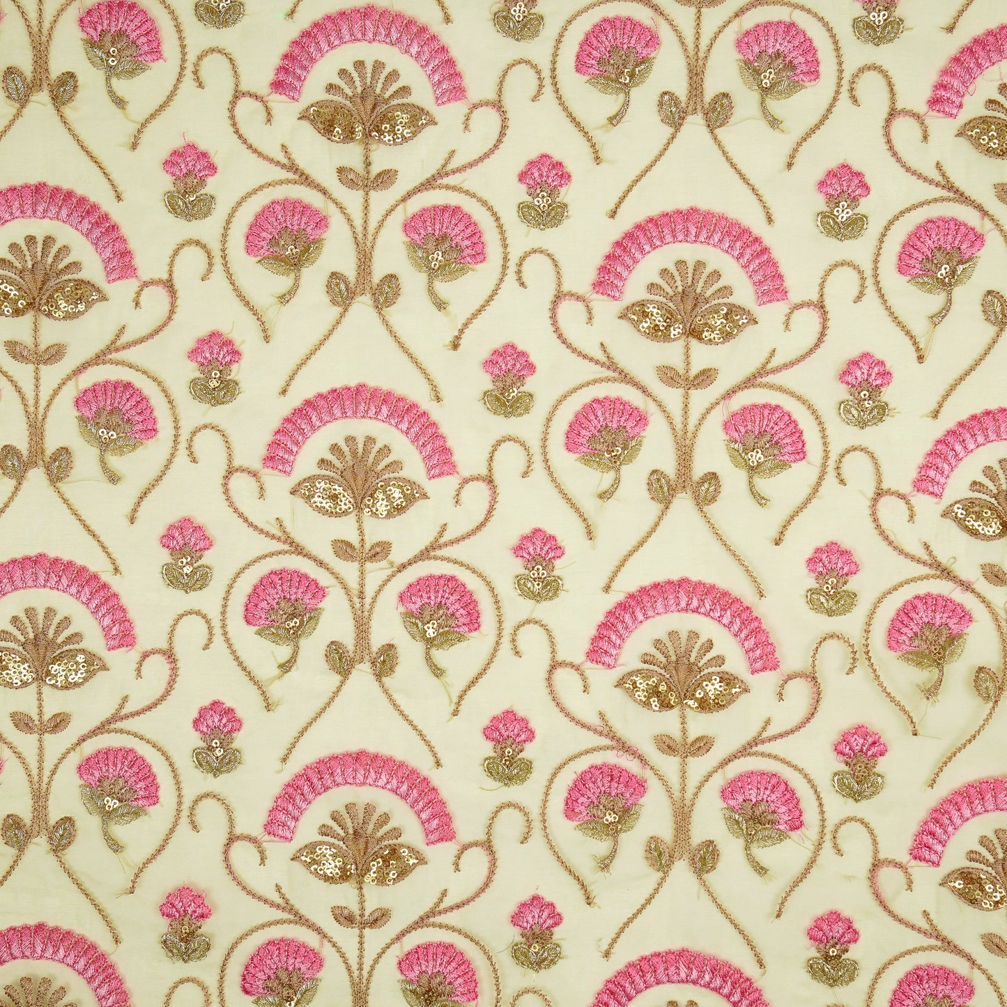 Antara Dusky Lemon Viscose Organza Embroidered Fabric in Jaal Pattern