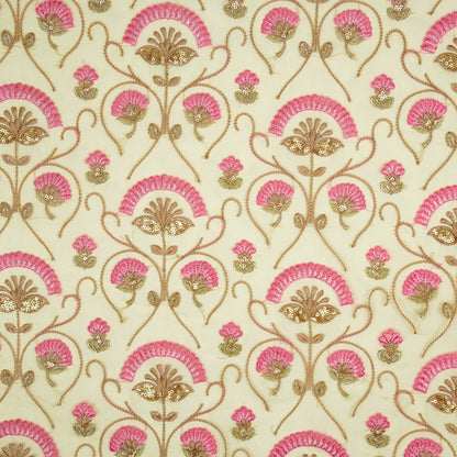 Antara Dusky Lemon Viscose Organza Embroidered Fabric in Jaal Pattern