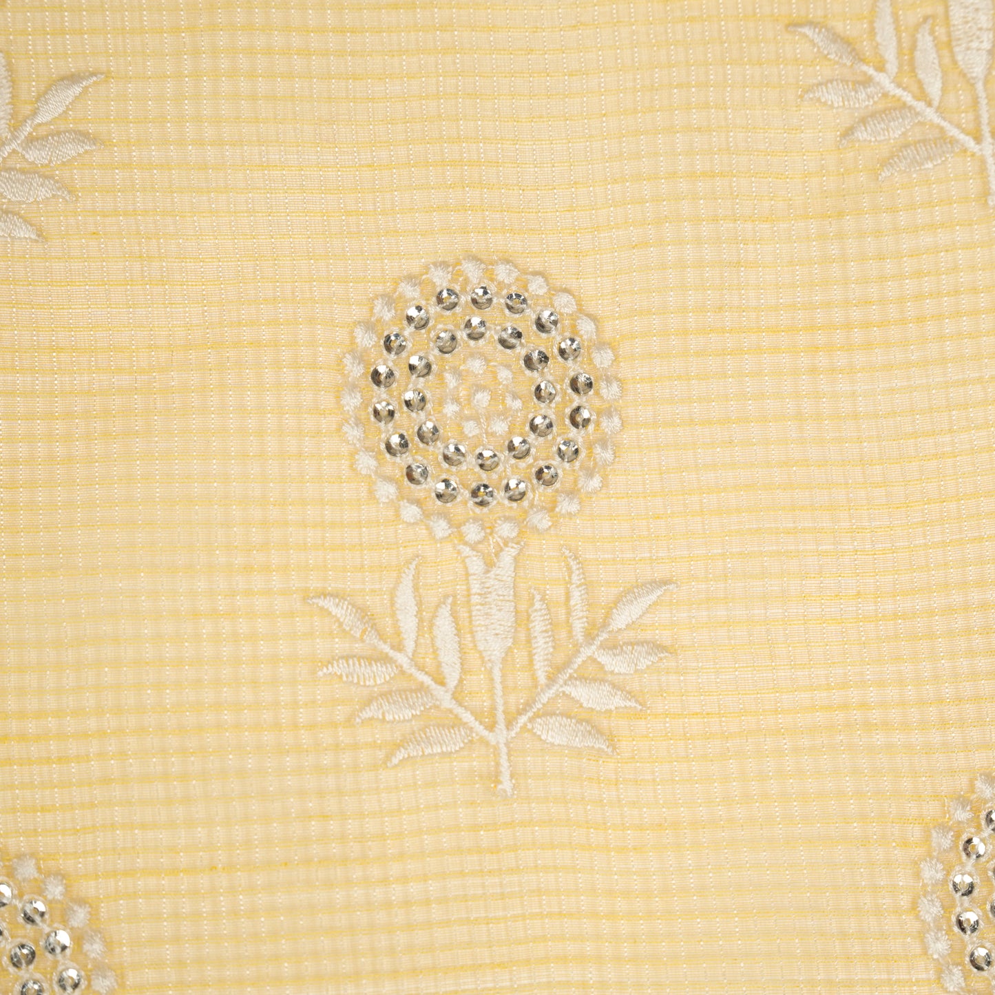 Rasha Lemon Semi Munga Kota Embroidered Fabric in Jaal Pattern