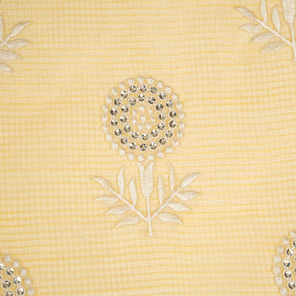 Rasha Lemon Semi Munga Kota Embroidered Fabric in Jaal Pattern