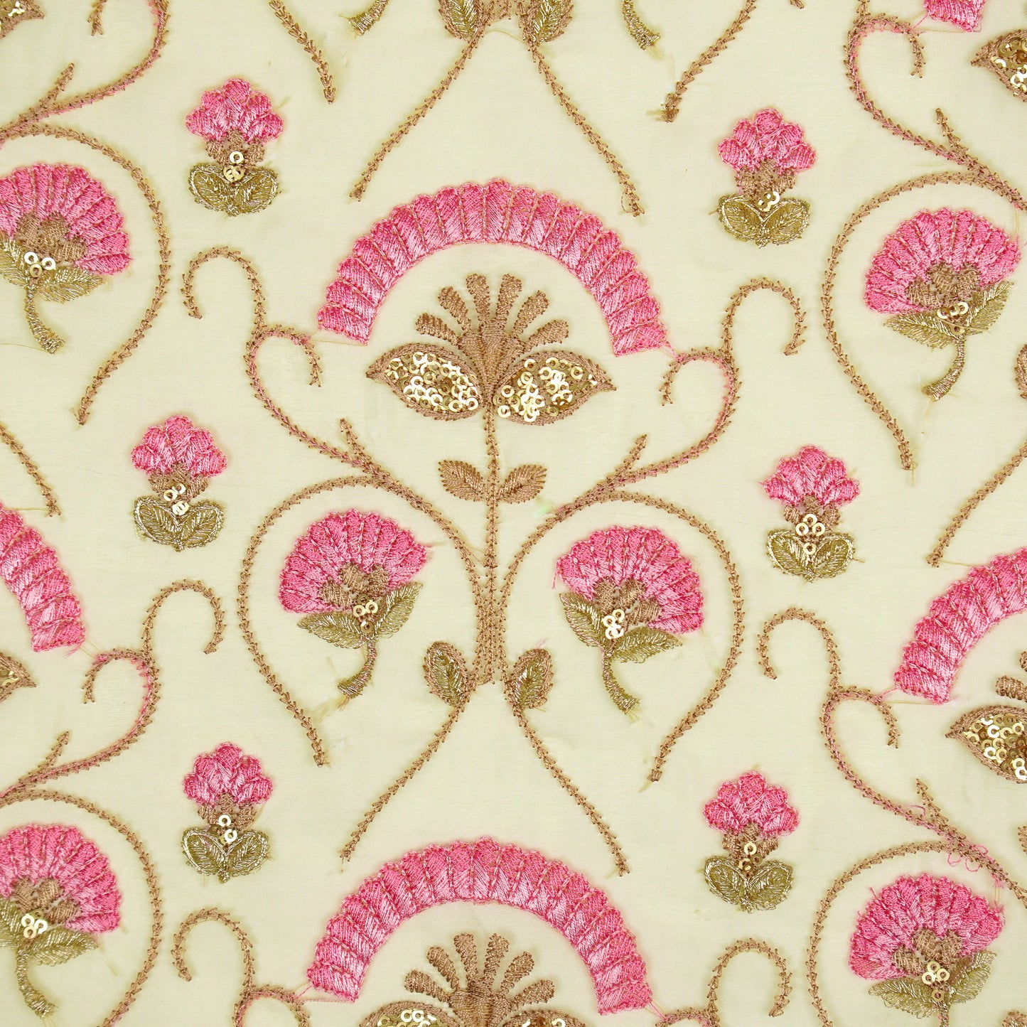 Antara Dusky Lemon Viscose Organza Embroidered Fabric in Jaal Pattern