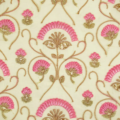 Antara Dusky Lemon Viscose Organza Embroidered Fabric in Jaal Pattern