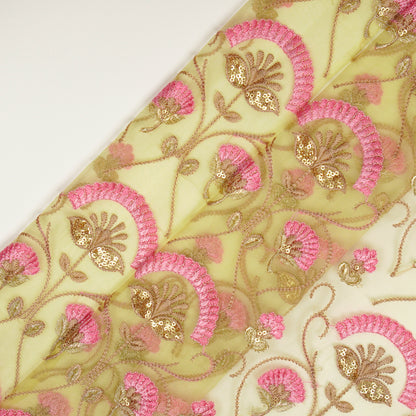 Antara Dusky Lemon Viscose Organza Embroidered Fabric in Jaal Pattern