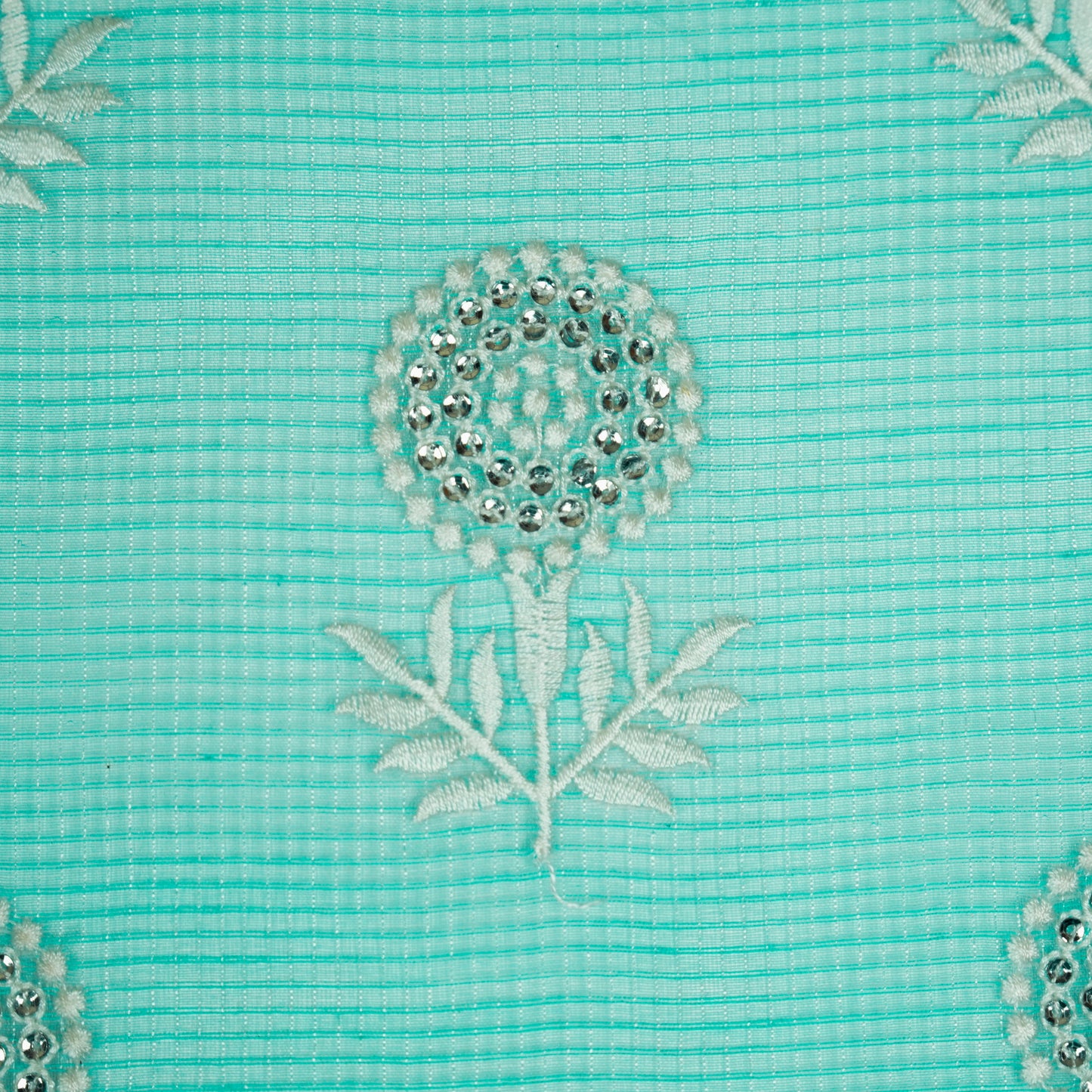 Rasha Turquoise Semi Munga Kota Embroidered Fabric in Jaal Pattern