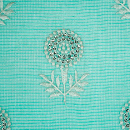 Rasha Turquoise Semi Munga Kota Embroidered Fabric in Jaal Pattern