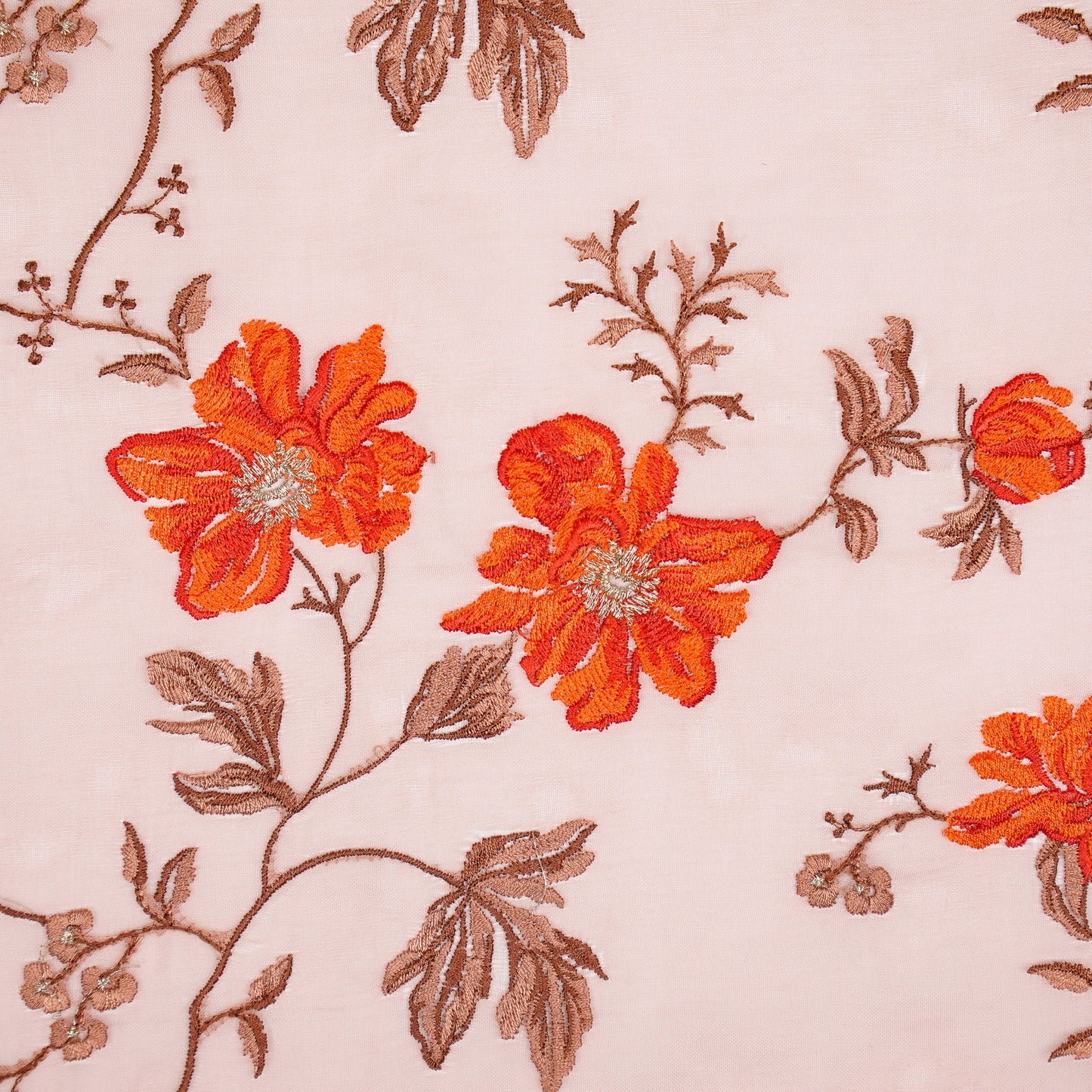 Ayka Peach Viscose Organza Embroidered Fabric in Jaal Pattern