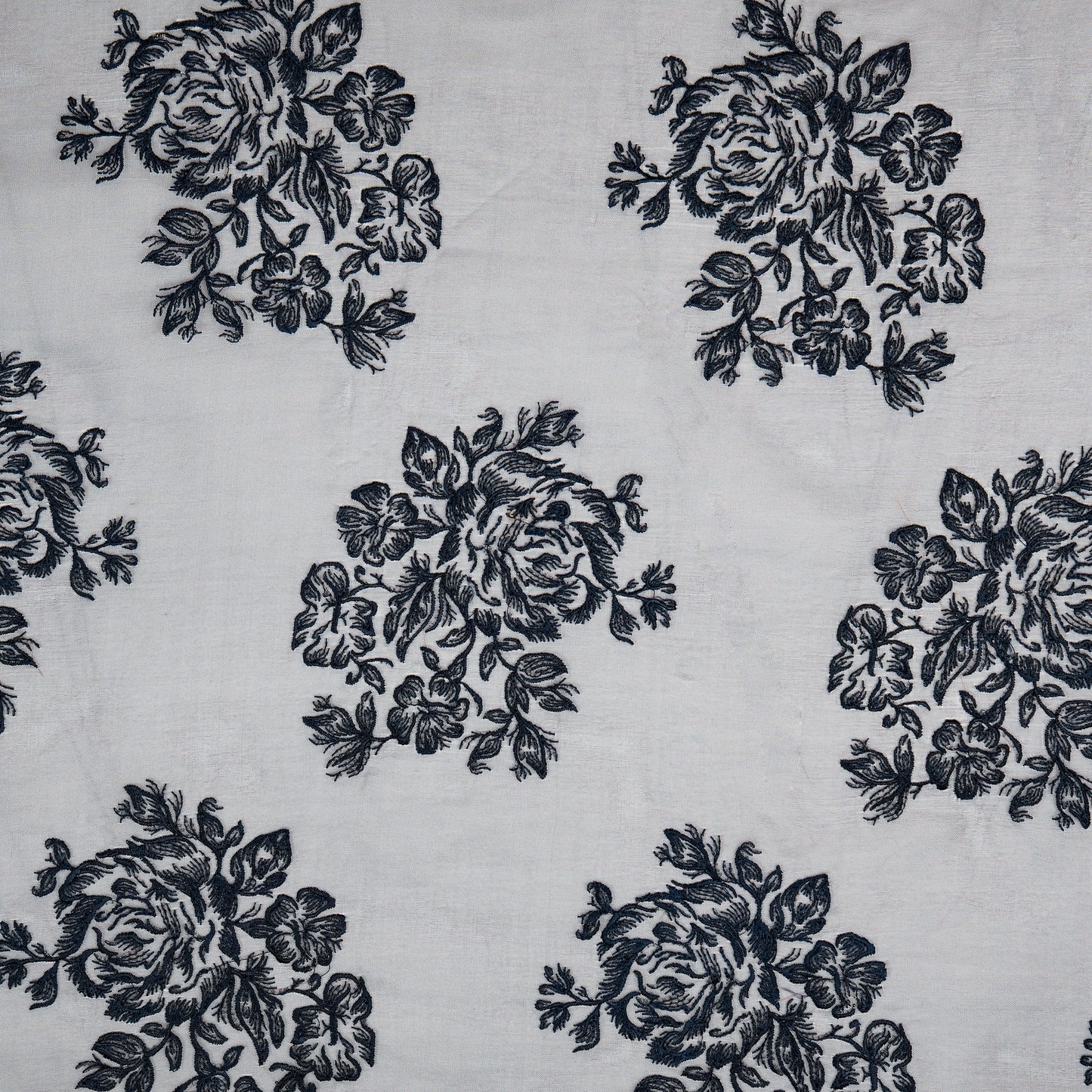 Roza Deep Grey Viscose Organza Embroidered Fabric in Buta