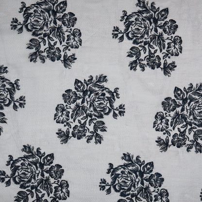 Roza Deep Grey Viscose Organza Embroidered Fabric in Buta