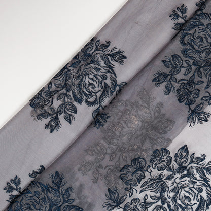 Roza Deep Grey Viscose Organza Embroidered Fabric in Buta