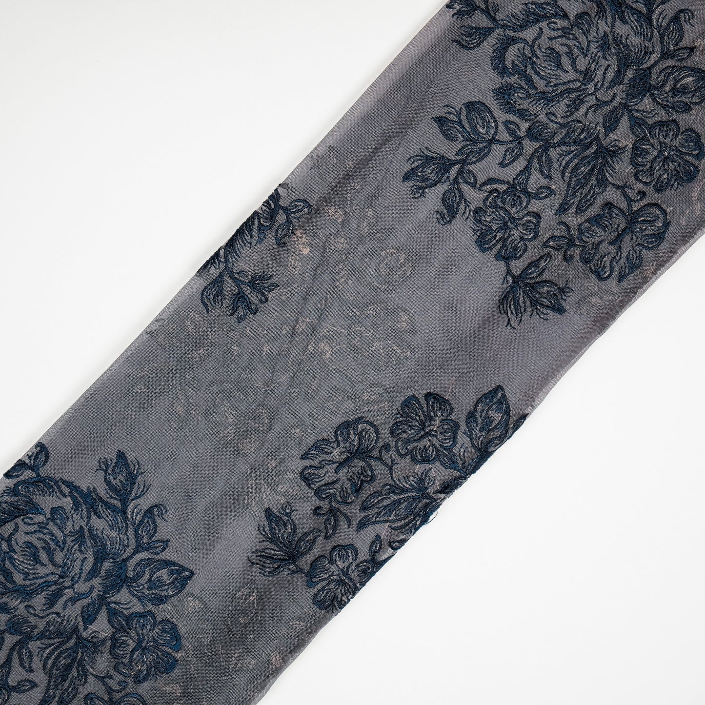 Roza Deep Grey Viscose Organza Embroidered Fabric in Buta