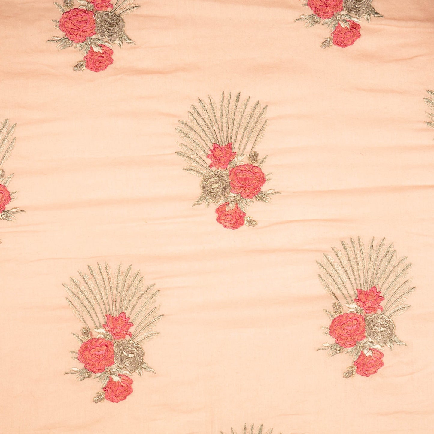 Nusrat Floral Peach Cotton Embroidered Fabric in Buta Pattern