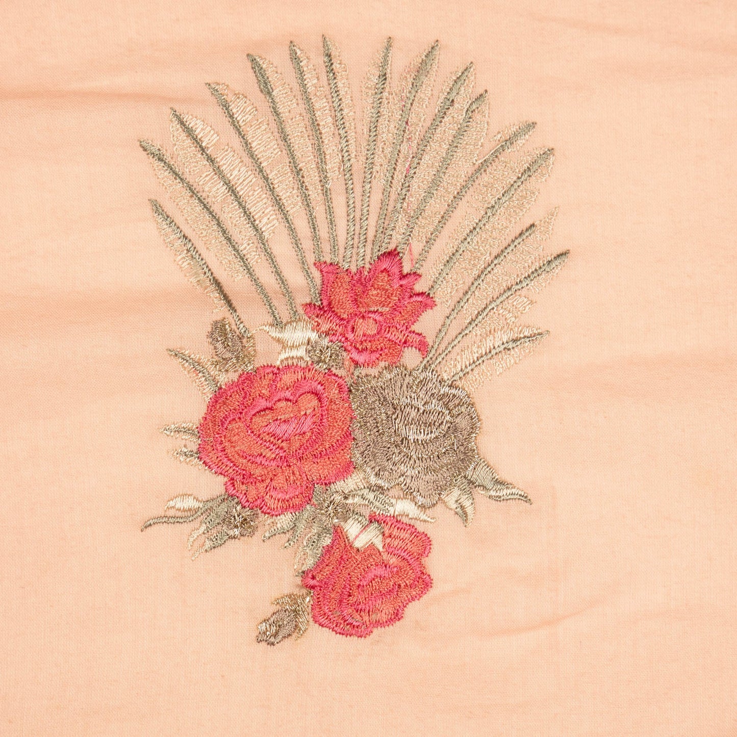 Nusrat Floral Peach Cotton Embroidered Fabric in Buta Pattern