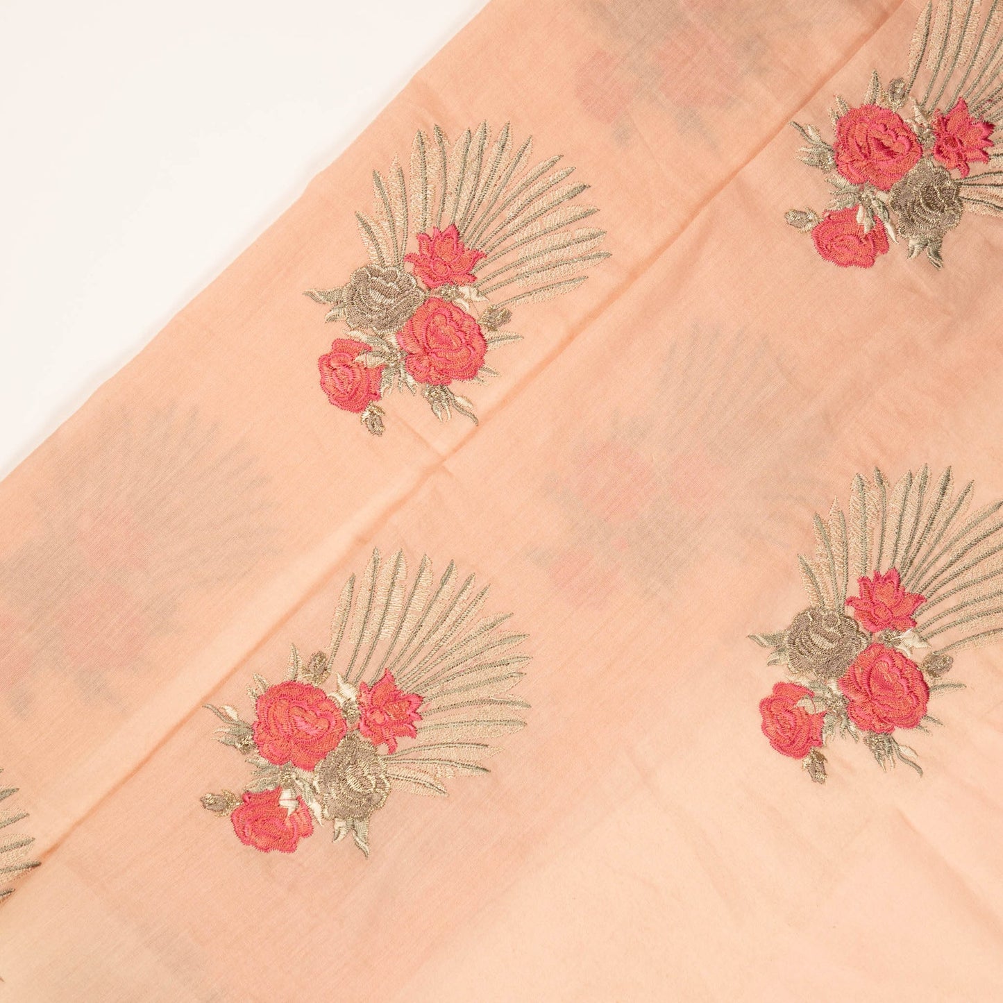 Nusrat Floral Peach Cotton Embroidered Fabric in Buta Pattern