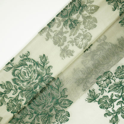 Roza Moss Green Viscose Organza Embroidered Fabric in Buta