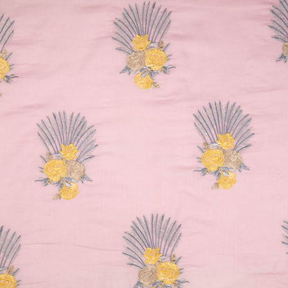 Nusrat Floral Pink Cotton Embroidered Fabric in Buta  Pattern