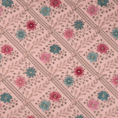 Pariza Carrot Pink Cotton Embroidered Fabric in Jaal Pattern