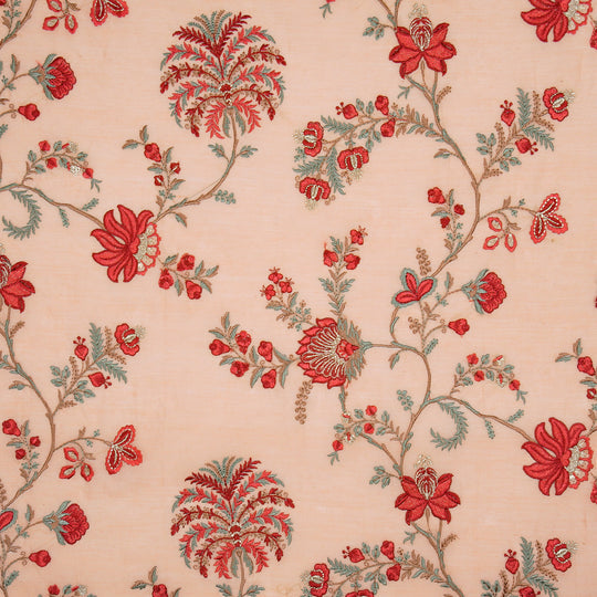 Yalina Peach Chanderi Embroidered Fabric in Jaal Pattern