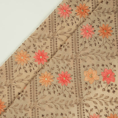 Pariza Blush Cotton Embroidered Fabric in Jaal Pattern