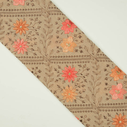 Pariza Blush Cotton Embroidered Fabric in Jaal Pattern